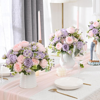 MARTINE MALL 2 Packs Peonies Artificial Flowers, Light Pink Artificial Peonies, Silk Peonies Flowers Fake Peonies Artificial Flowers Peonies Bouquet for Centerpiece Table Wedding Party Home Decor