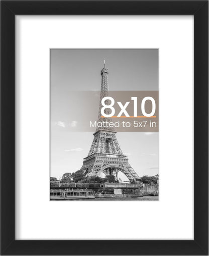 upsimples 8x10 Picture Frame, Display Pictures 5x7 with Mat or 8x10 Without Mat, Wall Hanging Photo Frame, Black, 1 Pack - Colors B