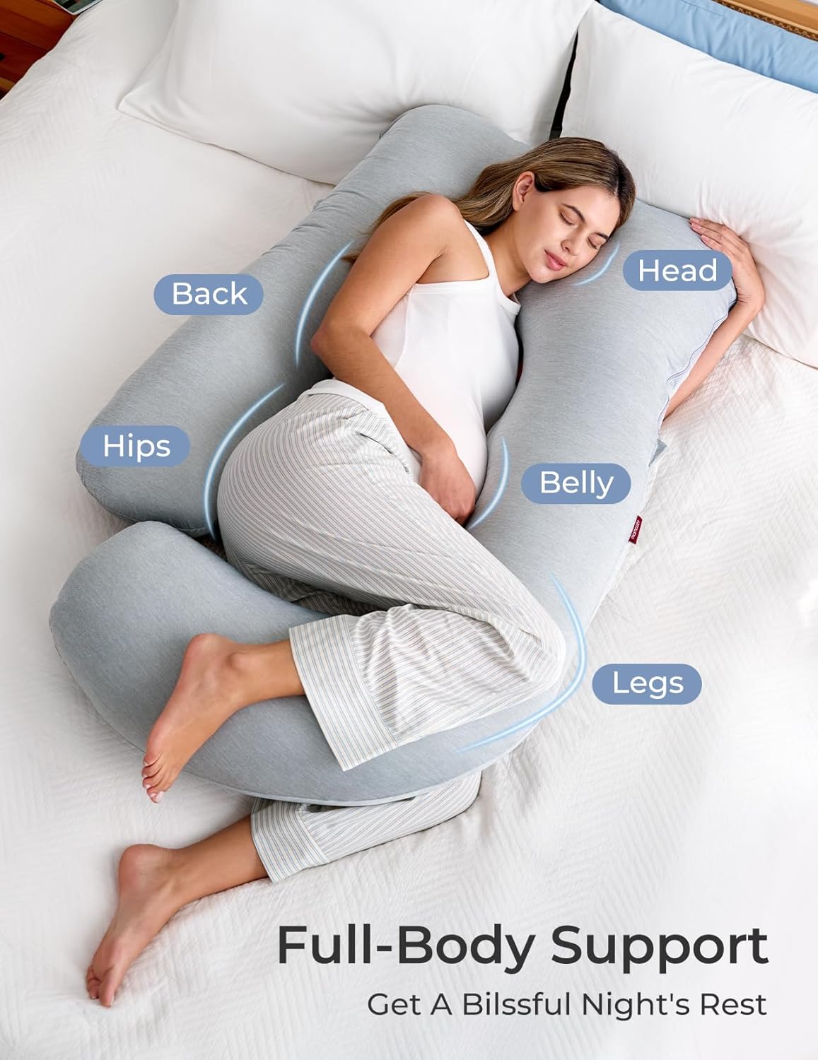 Momcozy Pregnancy Pillows for Sleeping, U Shaped Full Body Maternity Pillow with Removable Cover - Support for Back, Legs, Belly, HIPS for Pregnant Women, 57 Inch Pregnancy Pillow for Women, Grey