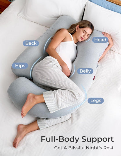 Momcozy Pregnancy Pillows for Sleeping, U Shaped Full Body Maternity Pillow with Removable Cover - Support for Back, Legs, Belly, HIPS for Pregnant Women, 57 Inch Pregnancy Pillow for Women, Grey