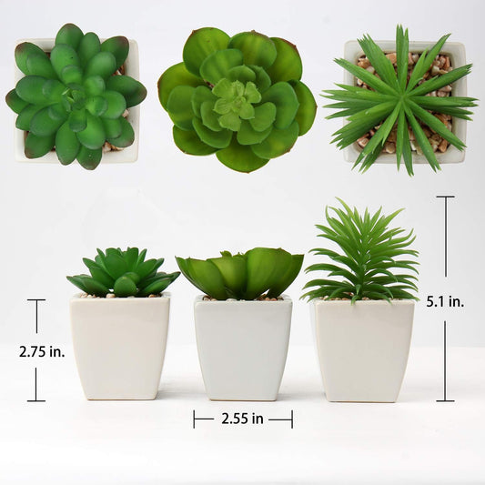 Briful Mini Fake Plants 4 Packs Succuletns Artificial Potted Plants in Cube Glass Vase Faux Succulents for Bathroom Living Room Kitchen Shelf Table Decor
