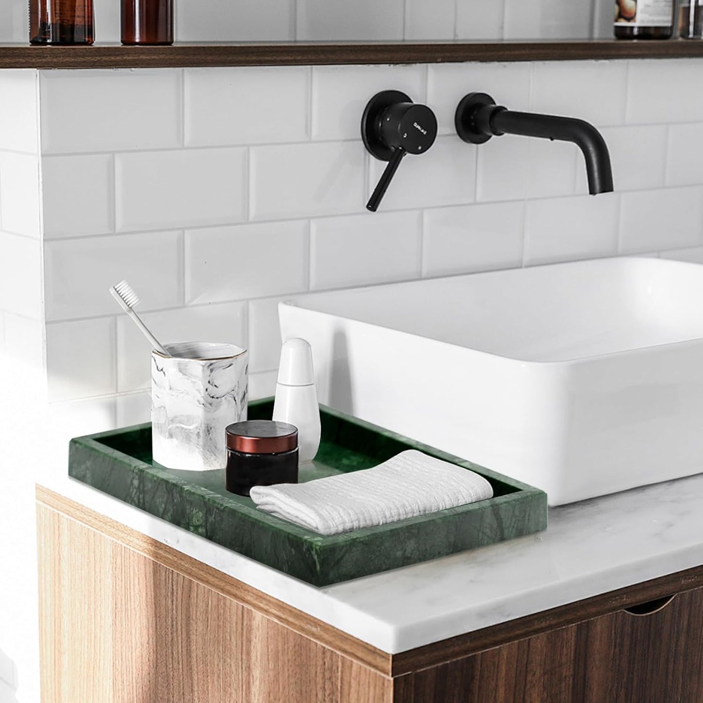 Marble Bathroom Tray,Pure Natural Vanity Tray,Marble Tray for Kitchen Counter Non-Ceramic/Non-Resin,Stone Trays 12 x 8 inch Cyan Green