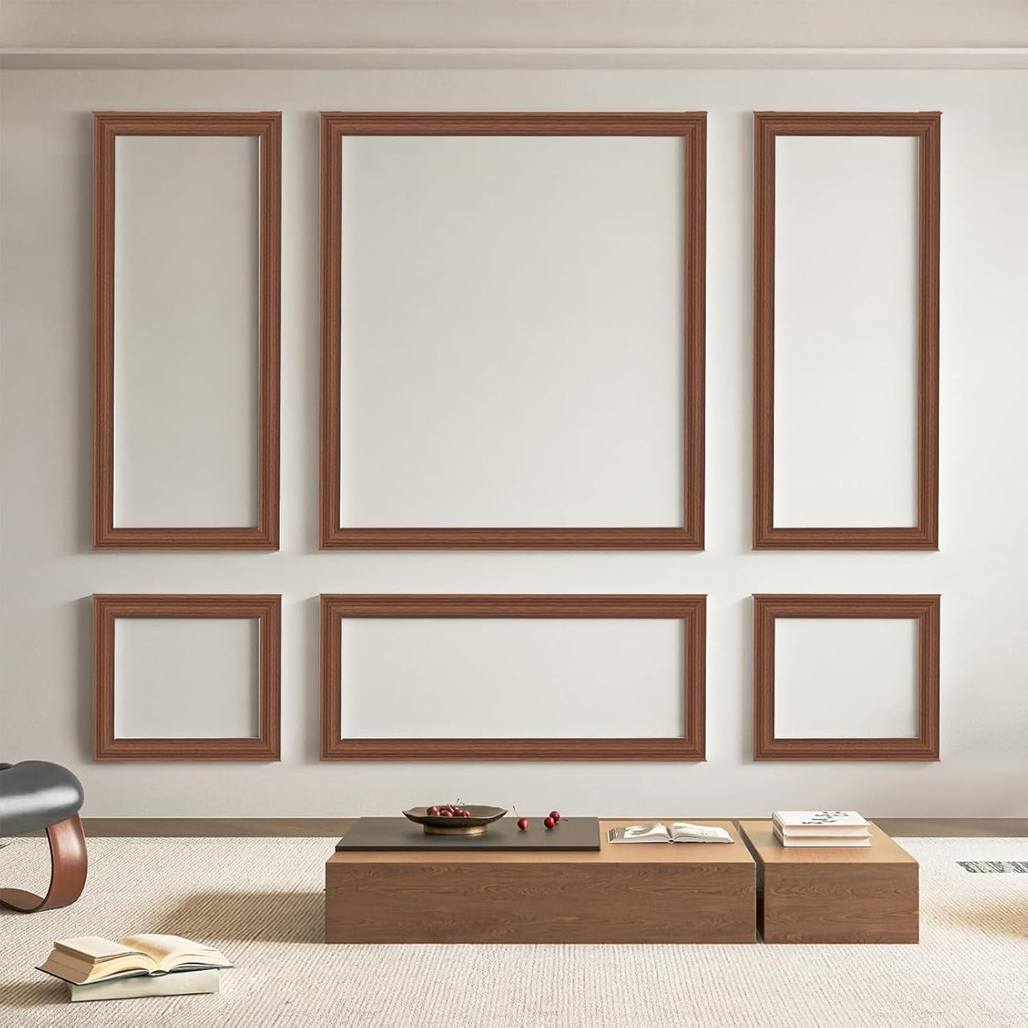 Art3d Pre-Cut Wall Molding Set of 6 pcs, Ready-to-Assemble Wainscoting Panels for Interior Wall Décor Living Room Bedroom Accent Wall - Installed with Glue, 3 Top 3 Bottom