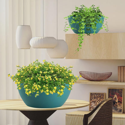 WSMKSZ 10 inch Hanging Planters for Outdoor Indoor Plants with Drainage Holes and Chain, 2 Pack Round Hanging Flower Pots for Garden Home Porch Decor, Black