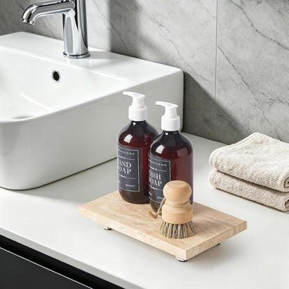 Natural Marble Tray Pedestal Stand – Soap & Jewelry Riser for Bathroom Counter, Kitchen Sink, Vanity Organizer, Decorative Stone Catchall for Perfume, Candles