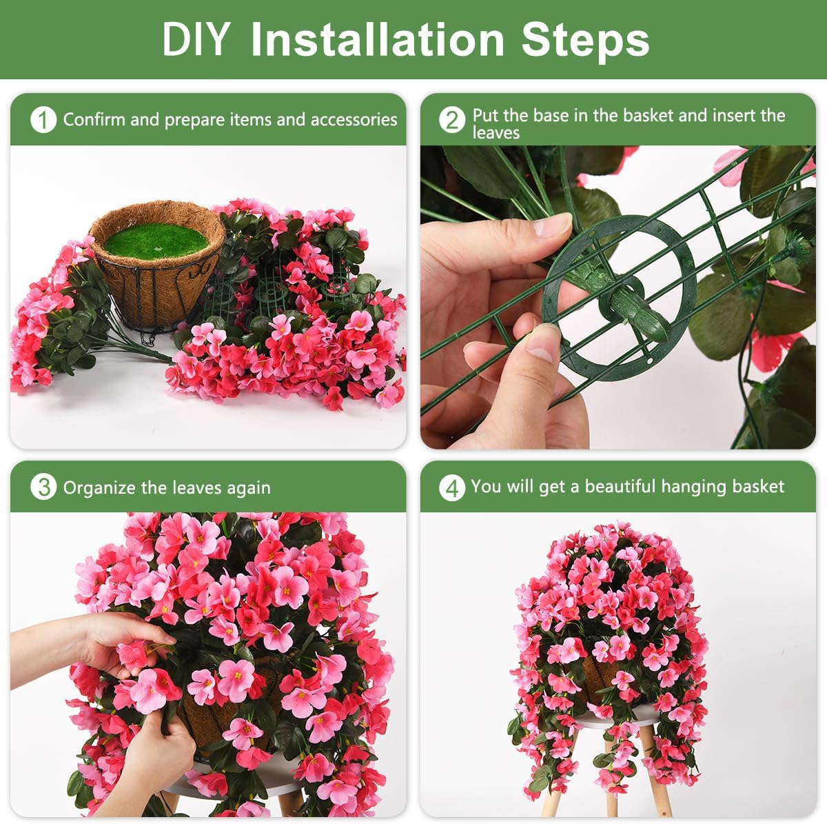 INQCMY Artificial Fake Hanging Plants Flowers Basket for Spring Summer Outdoor Outside Decoration,Faux Silk Begonia Flower in Planter Look Real UV Resistant for Home Porch Patio Balcony Yard Decor