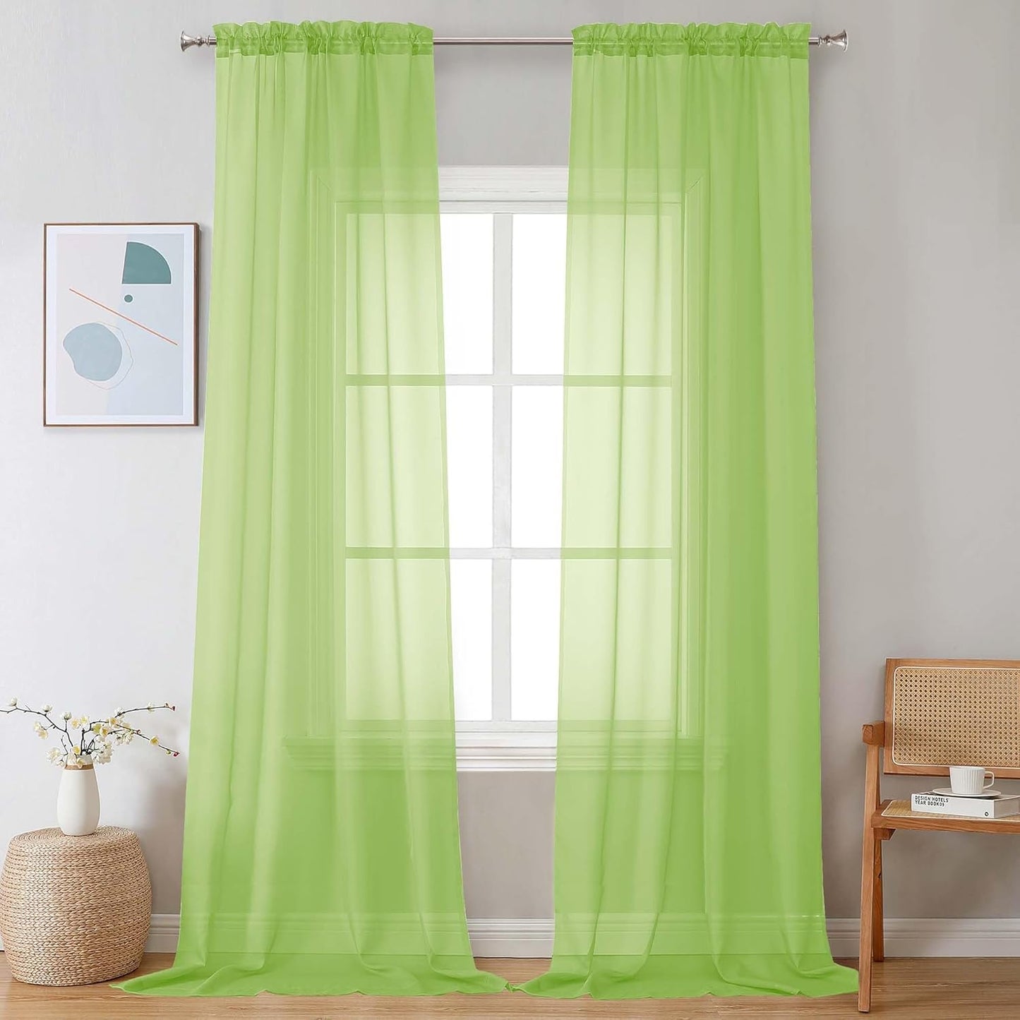 Chyhomenyc Sheer White Valances for Windows 2 Pack, Small Window Curtains for Living Room Bathroom Cafe Laundry Basement, Modern Top Dual Rod Pocket Voile Curtain, 42W x 14L inches, White - Colors A