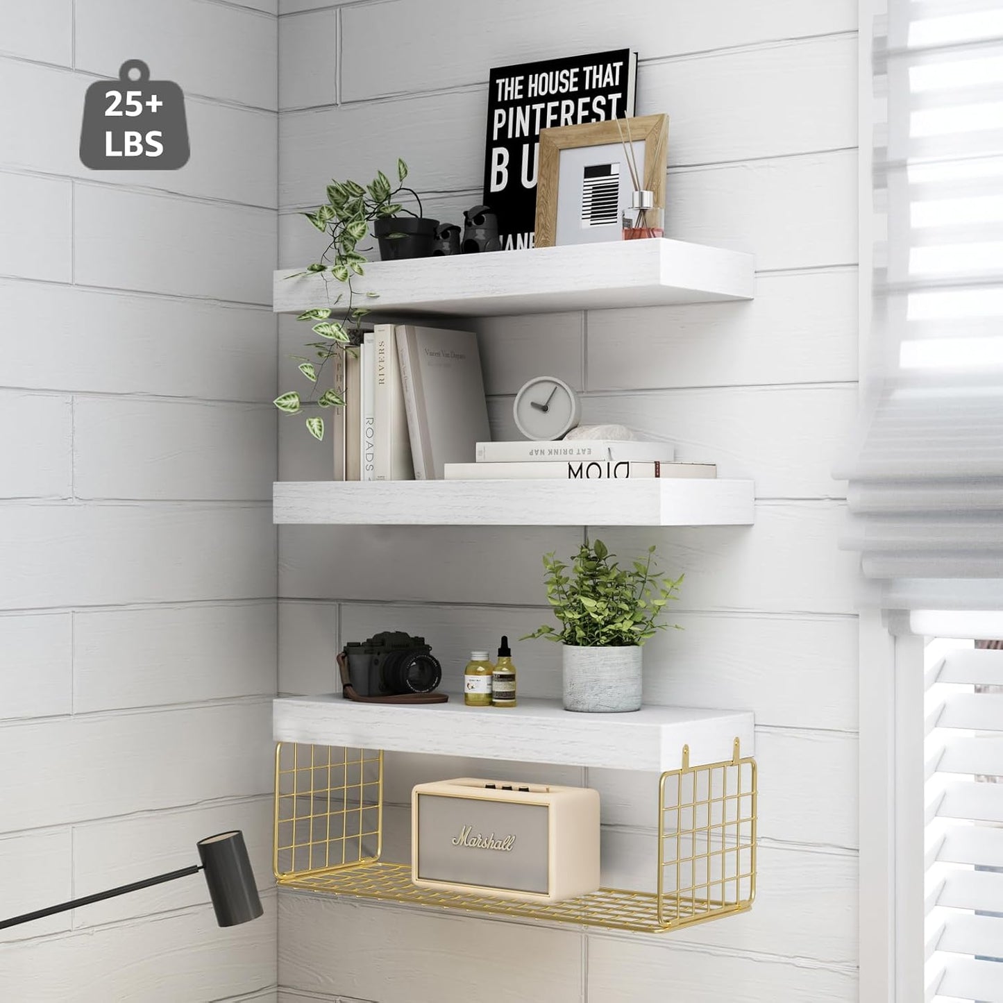 QEEIG Bathroom Shelves Over Toilet - Wall Mounted Floating Shelves Toilet Paper Storage Small Farmhouse Decor Shelf 16 inch Set of 3, Rustic Brown (019-BN3)