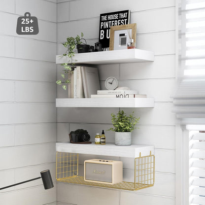 QEEIG Bathroom Shelves Over Toilet - Wall Mounted Floating Shelves Toilet Paper Storage Small Farmhouse Decor Shelf 16 inch Set of 3, Rustic Brown (019-BN3)