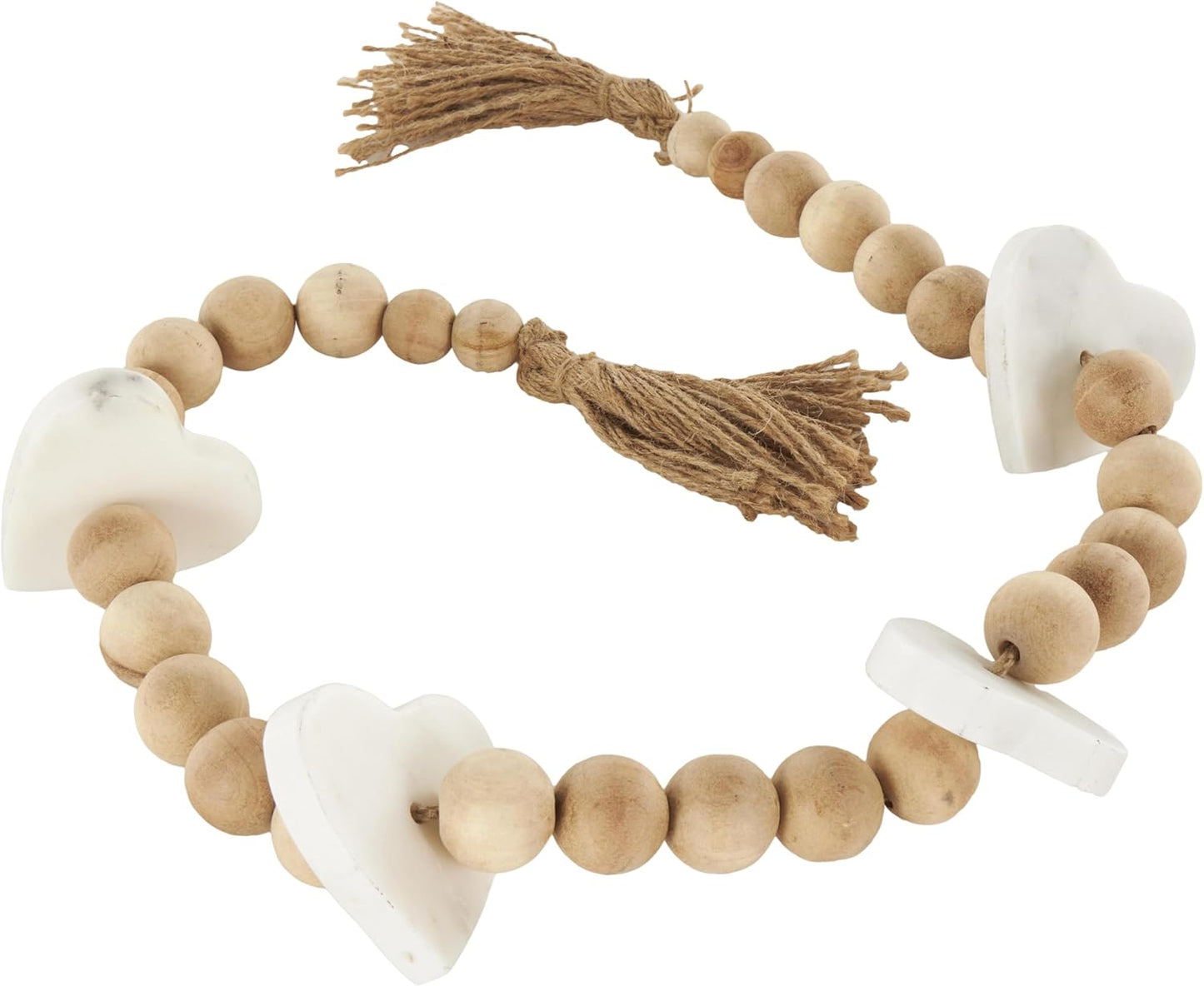 Deco 79 Marble Handmade Beaded Garland with Tassel Round Extra Long Orb Small Beads with Tassel with Knotted Brown Jute, Beads with Tassel 44" x 1" x 1", White