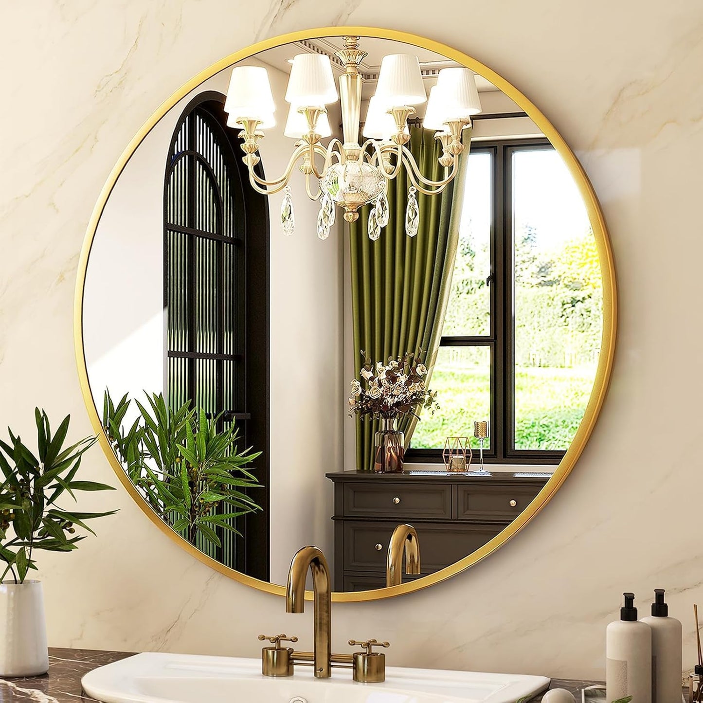 HARRITPURE Round Mirror 30 Black Wall Mounted Circle Mirrors Vanity Mirror with Brushed Aluminum Alloy Frame Modern Decoration for Bathroom, Living Room, Vanity, Bedroom, Entryway