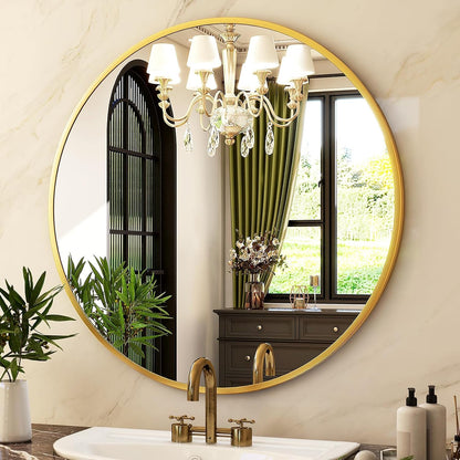 HARRITPURE Round Mirror 30 Black Wall Mounted Circle Mirrors Vanity Mirror with Brushed Aluminum Alloy Frame Modern Decoration for Bathroom, Living Room, Vanity, Bedroom, Entryway