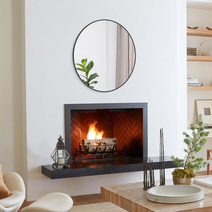 WallBeyond Wood Round Mirror with Wood Frame 24 inch Circle Wall Mirror for Bathroom Round Wall Mirror for Wall Decor, Vanity, Entryway Living Room (Walnut)