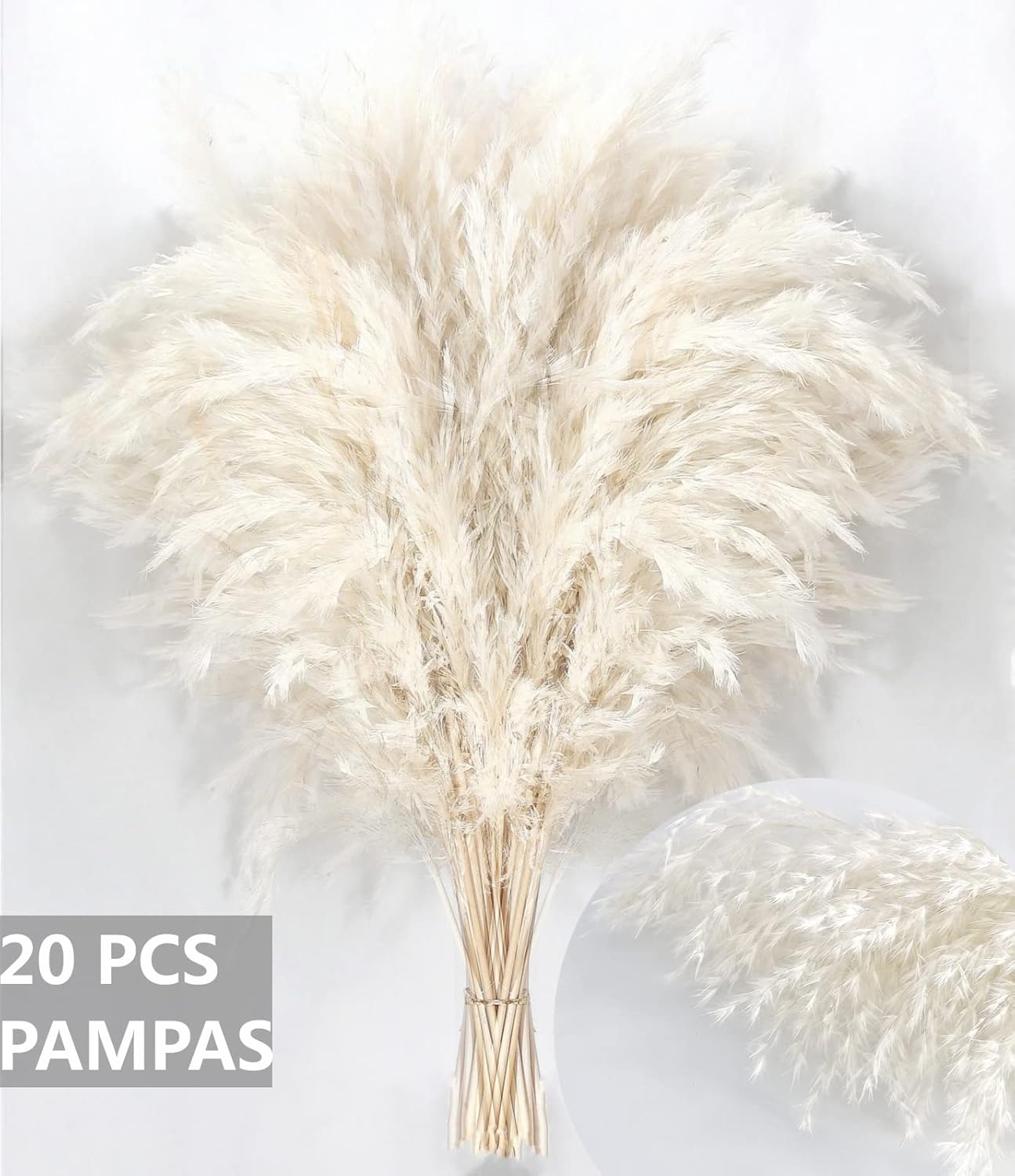 Pampas Grass Decor, Natural Dry Pampas Grass Small, Short Pampass Bulk for Farmhouse, Wall, Kitchen, Bedroom Decor, Office Decor (17 inch )