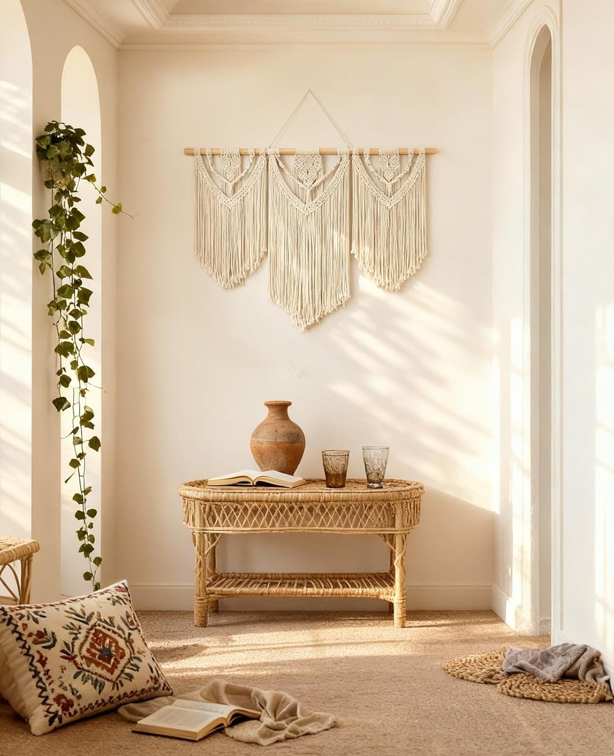 Tempospark Large Macrame Wall Hanging, 43" Wx32 L Boho Wall Hangings for Living Room Bedroom Nursery, Boho Chic Large Macrame Tapestry for Bedroom Wall Decor (Tassel)