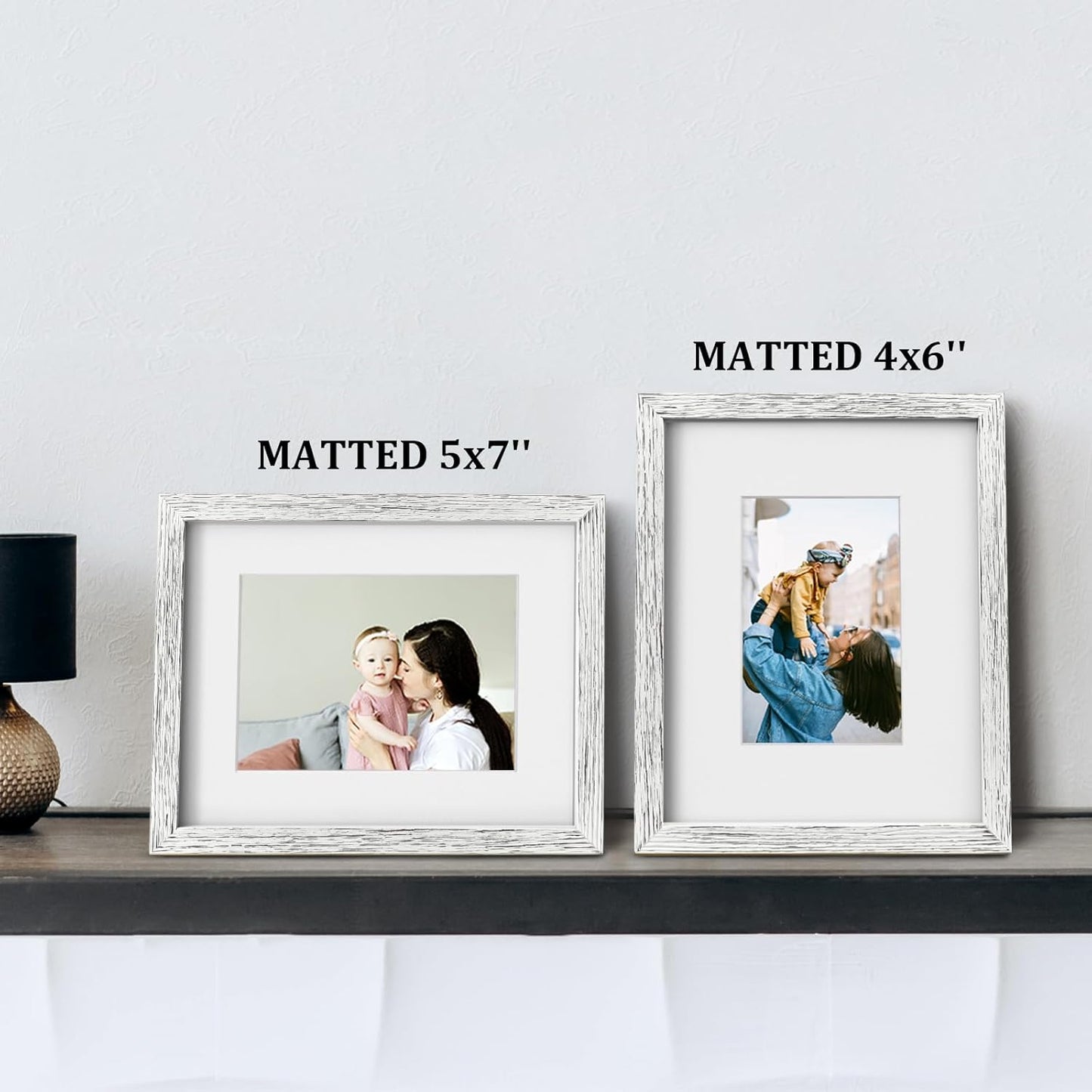Egofine 8x10 Picture Frames Set of 4, Made of Solid Wood Covered by Plexiglass 4x6 and 5x7 with Mat or 8x10 without Mat, for Table Top Display and Wall Mounting Photo Frame Black