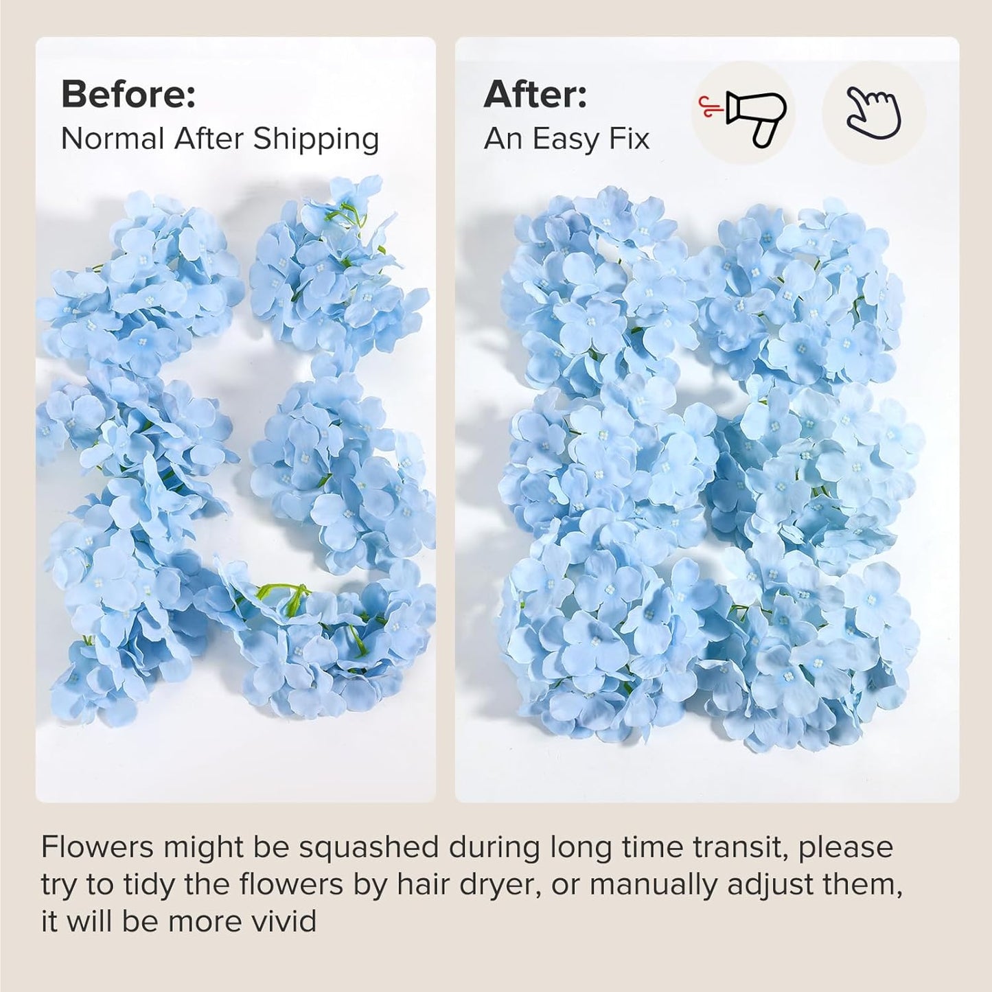 Auihiay 64 PCS Artificial Hydrangea Flowers, Silk Hydrangea Full Flowers Heads with Stems for Wedding Centerpieces, Home, Garden, Baby Shower, Party Decoration (Ivory)