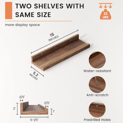 FLYJOE Picture Ledge Shelf, Floating Shelves Set of 2, 48 Inches Long Large Nursery Book Shelves for Toys Storage, Kids Bookshelf Wall Mounted for Living Room Bedroom Decor Books Photo Frames, Walnut