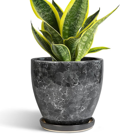 10 Inch Ceramic Planter Pot Round Plant Pot for Indoor Plants Outdoor Large Flower Pot with Drainage Hole and Saucer Blue