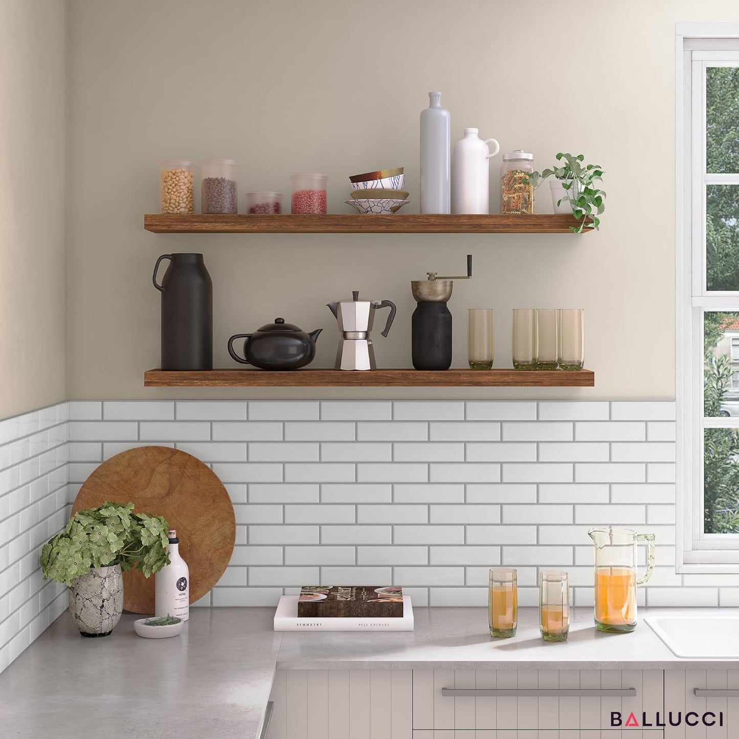 Ballucci Floating Shelves for Wall, 48" Wood Wall Shelf Set of 2, with Invisible Brackets for Bathroom, Living Room, Bedroom, Kitchen, Nursery, 8" Deep, Black