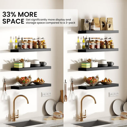 BAYKA Floating Shelves for Wall, Set of 3, Wall Mounted Rustic Wood Shelves for Bathroom, Bedroom, Living Room, Kitchen, Small Hanging Shelf for Books/Storage/Room Decor, Walnut-Like, 15.7in