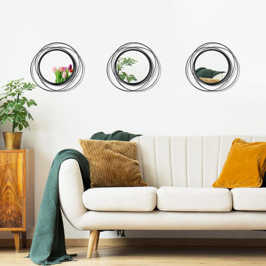 3 Set 13 inch Gold Circle Mirrors Wall Decor Iron Frame Wire Mirror Metal Circular Mirror Home Decor Hanging Mirrors for Room/Bedroom/Bathroom/Entryway