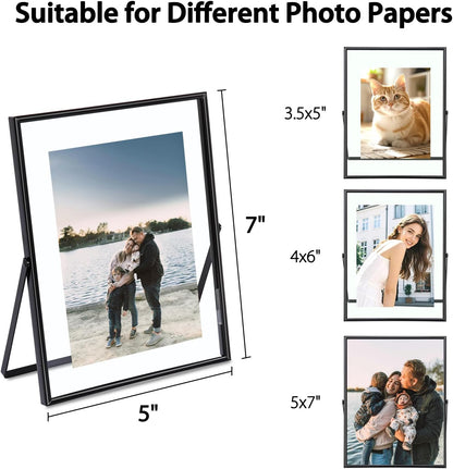 Qiannhee 8x10 Floating Frames Set of 2, Double Glass Desktop Picture Frames, Holds Multiple Photo Sizes, Photo Frame with Metal Stand
