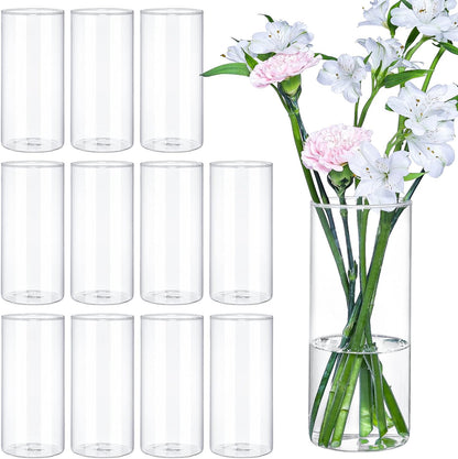 TBWIND 12pcs Glass Cylinder Vases for Centerpieces, 6 Inch Clear Flower Vases for Wedding Decorations and Indoor Home Decor, Hurricane Candle Holder for Table Shelf, Party