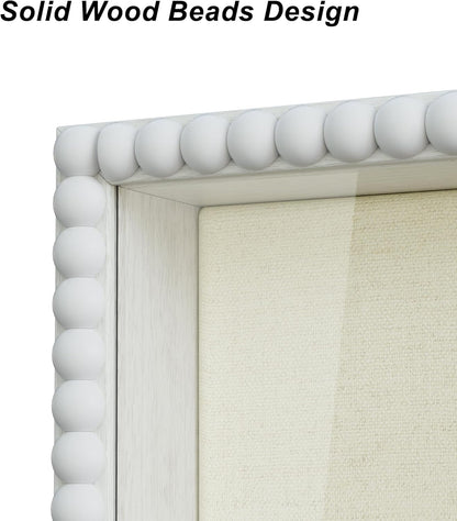 Love-KANKEI Shadow Box Frame 11x14, Deep Large Shadow Box Display Case with Unique Beads Door and Glass Window, Wood Memory Box for Pictures,Medals,Memorabilia,Collections White