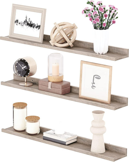 HOOBRO Floating Shelves, Wall Shelf Set of 3, 35.4 Inches Hanging Shelf with Raised Edge and Invisible Brackets, for Bathroom, Bedroom, Kitchen, Office, Living Room Decor, Rustic Brown BF90BJ01