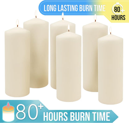 Stonebriar Unscented Pillar Candles – 35 Hour Burn Time, Long-Lasting Wax Candles for Weddings, Holidays, Home Décor & Special Events, Pack of 6, Ivory, 3" x 4"