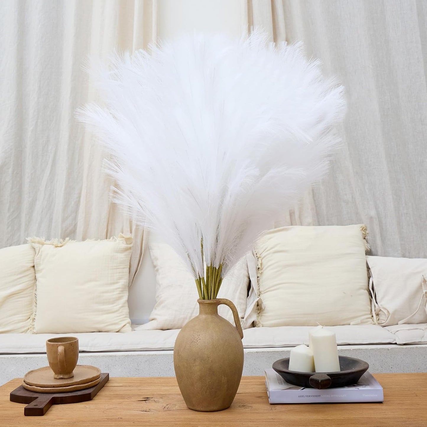 10 Pcs 39''/3.2FT Faux Pampas Grass Decor, Large Tall Fluffy Artificial Fake Flower, Bedroom Decor Boho Decor Pompas Floral for Vase Filler Farmhouse Home Wedding Decor (Blue)