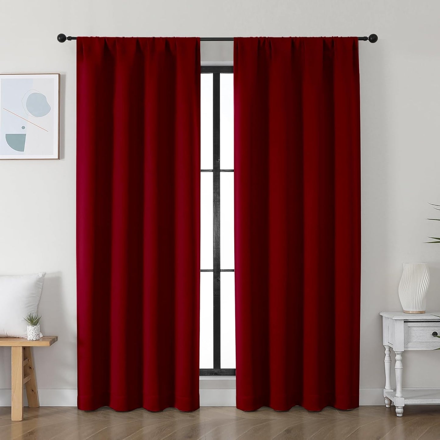 Simplebrand Ava Sage Green Blackout Curtains for Bedroom 63 Inch Length 2 Panels Set, Solid Thermal Insulated Energy Saving Rod Pocket Window Treatment Curtains Blackout Drapes, W40 x L63 Inch, Sage - Colors B