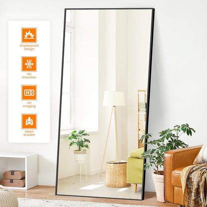 TRAHOME Full Length Floor Mirror 56"x15", Standing Mirror with Aluminum Frame, Large Body Mirror for Bedroom, Living Room and Bathroom, Black
