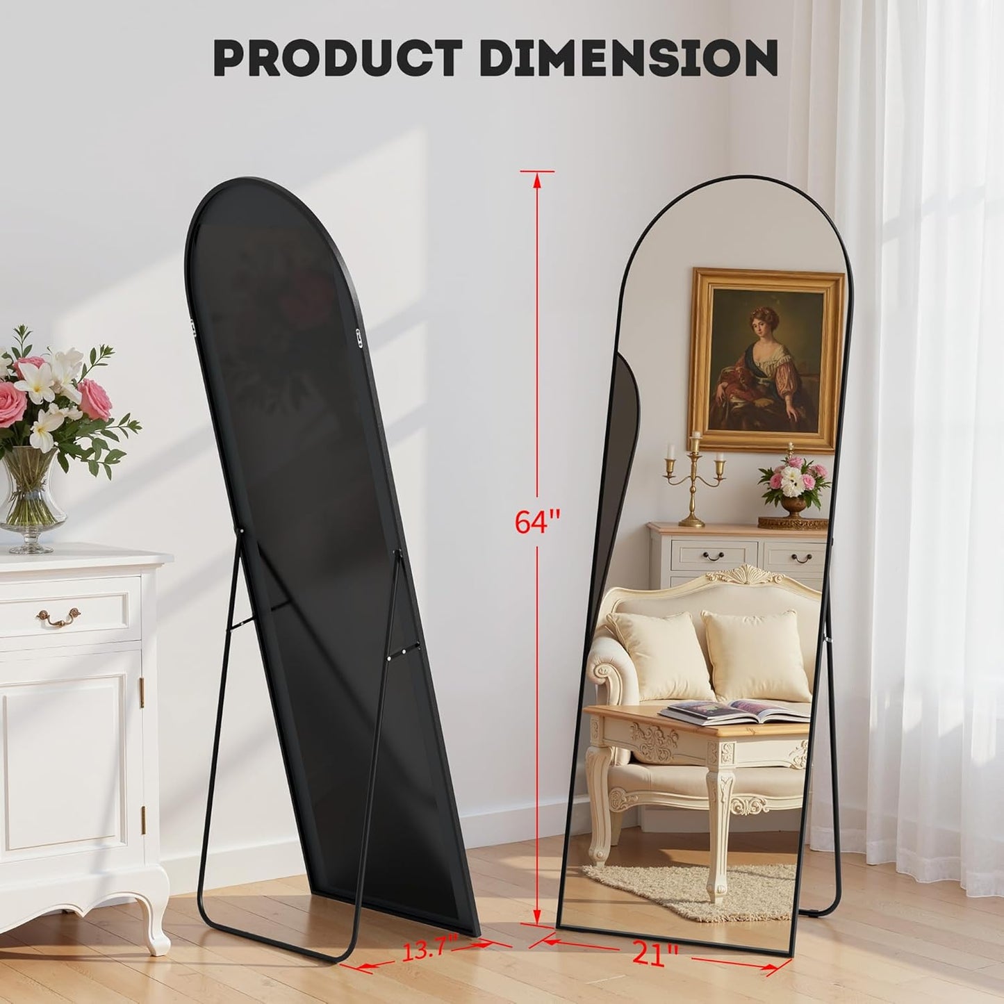 Simple Deluxe Arched Full Length Mirror, 71"x26"Large Floor Mirrors, for Wall Door Bedroom Bathroom Living Room (Gold)