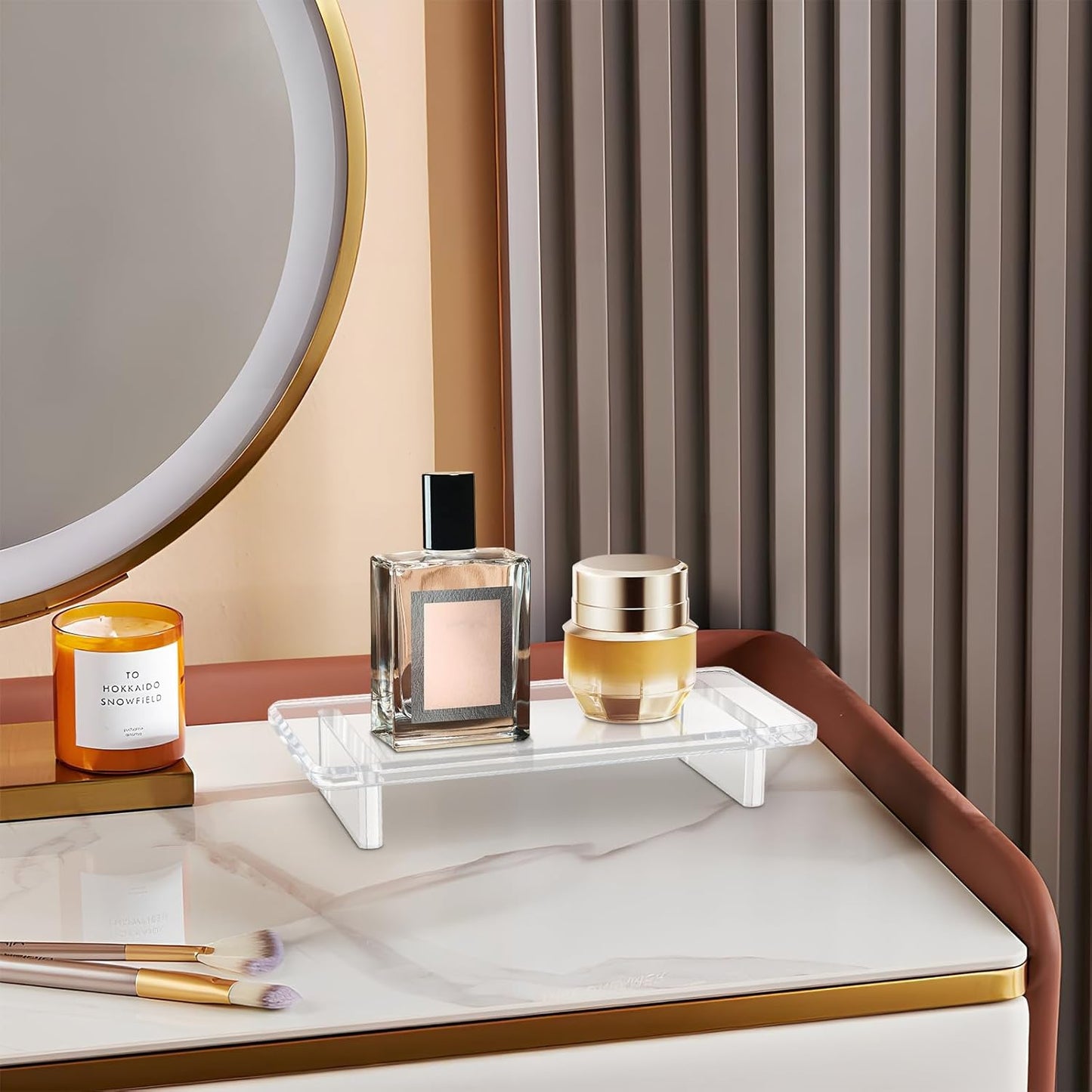Chivalral Acrylic Bathroom Counter Tray: Water-Resistant Kitchen and Bathroom Tray Countertop Decor,Perfect for Soap Dish,Vanity,Plant,Candle Decor,and Riser Organizer-Small