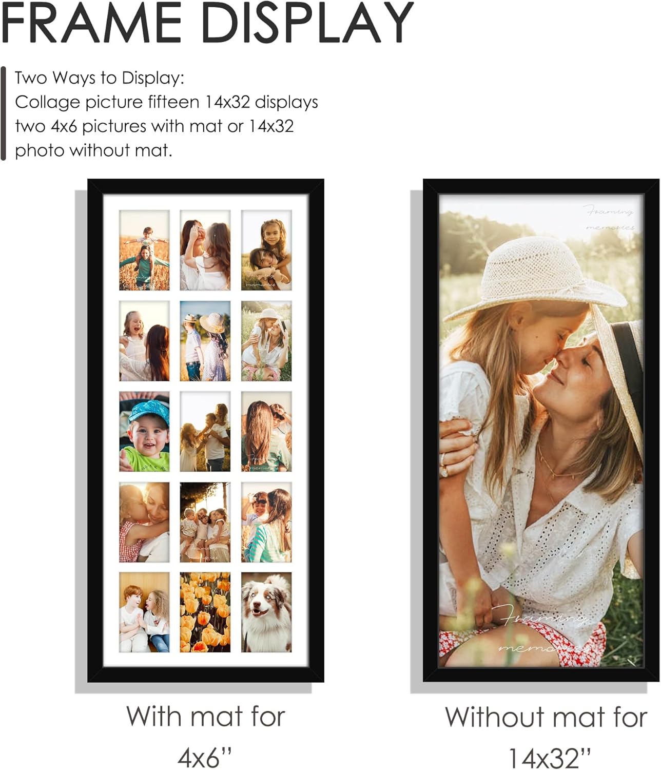 DUENPY 14x26 Collage Picture Frame 4x6 Collage Picture Frame Displays Twelve 4x6 inch Photos Available Horizontal Wall Mounting Display and Vertical Black - Colors A
