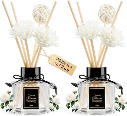 TonJin 2PCS Jasmine Reed Diffuser Set 1.7 fl oz with 6 Scent Sticks, Exotic Floral Home Fragrance, Natural Scented Oil Sticks for Bathroom, Living Room & Bedroom | Non-Toxic Air Freshener