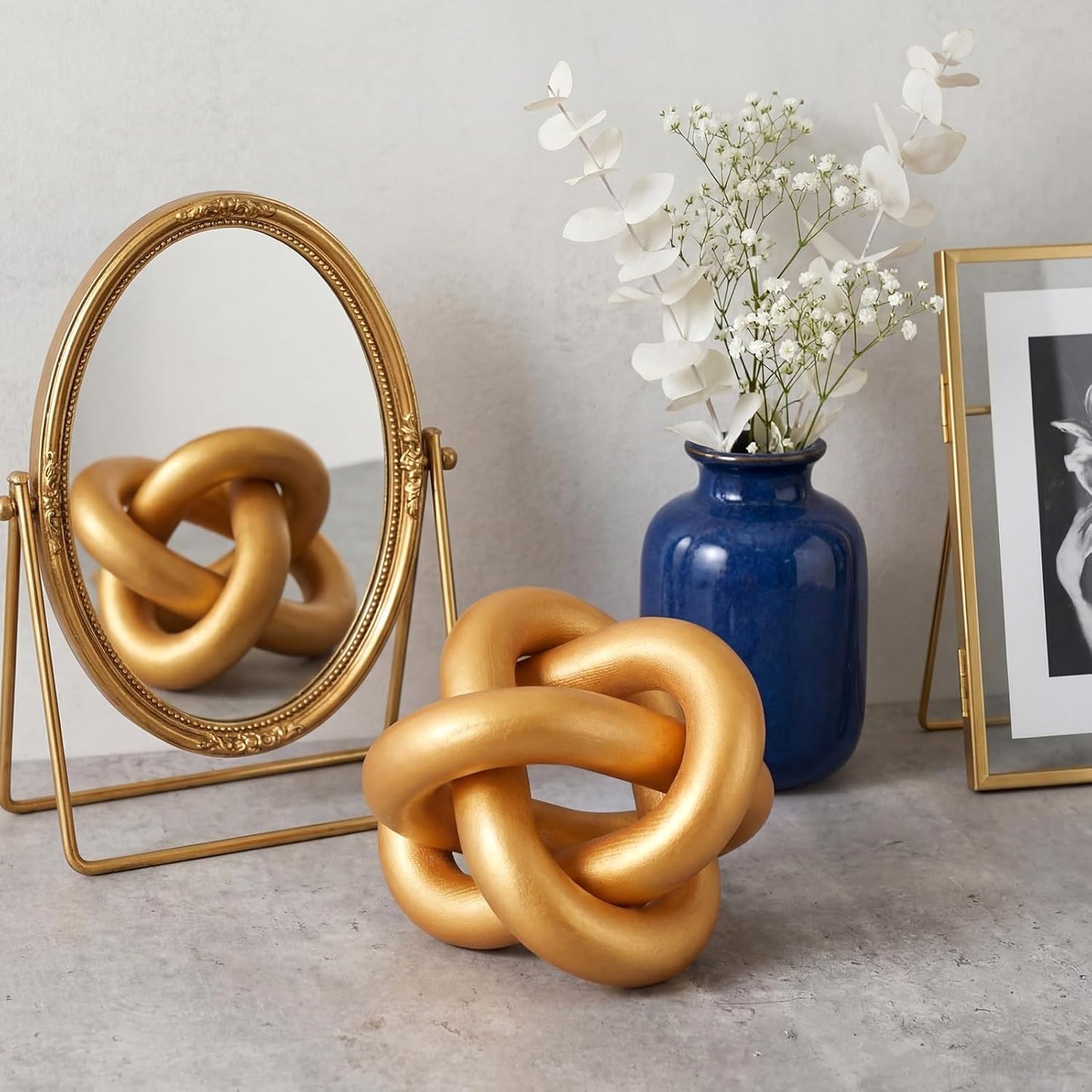 Yalikop 3 Link Wood Knot Decor Rustic Home Décor Accents Hand Carved Coffee Table Decoration, Boho Chain Link Decoration, Modern Shelf, Rustic Objects for Home Living Room Bedroom(White)
