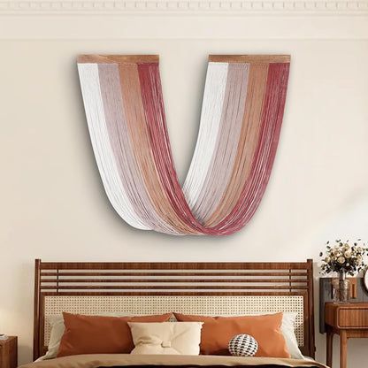 Lokeisna Macrame Wall Hanging, Woven Tapestry Beige & Dusty Rose Handmade Craft Macrame Wall Decor, Gallery & Nursery, Size 37.4” Lx27.5” W