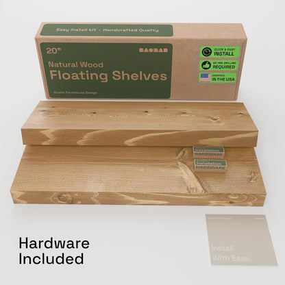 BAOBAB WORKSHOP Wood Floating Shelves for Wall Mounted, 16 inch Walnut Floating Shelf for Bathroom, Solid Wooden Wall Shelves for Kitchen Bedroom Farmhouse, Walnut Finish, 16 x 6.7, Set of 2