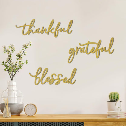 Thankful Grateful Blessed Letter Sign Metal Wall Decor, 3 Piece Black Letters Wall Art for Bathroom Bedroom Metal Words Wall Decor for Home Decor