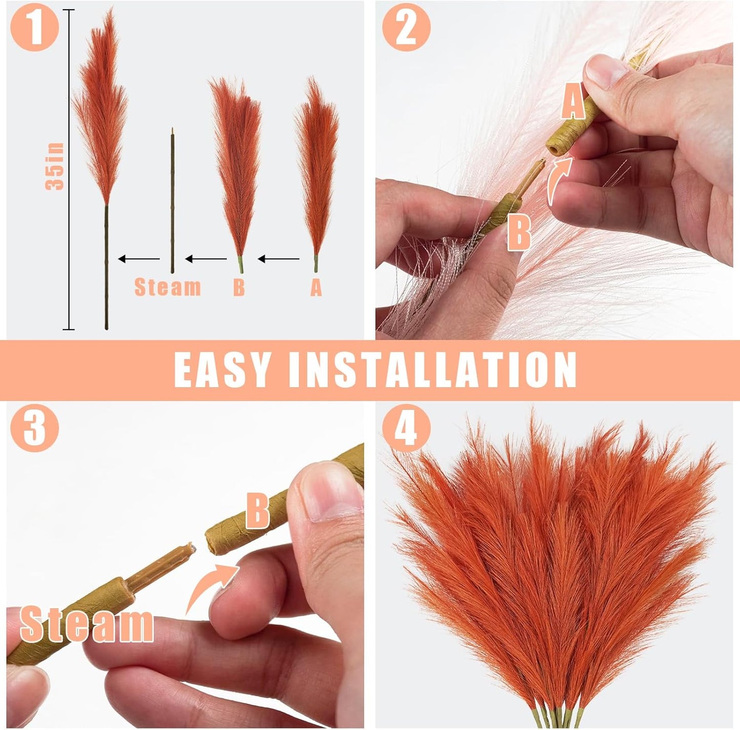 obbsie 50pcs Pink Faux Pampas Grass Decor, 21.6" Short Artificial Floral Branches Vase Filler Flower Arrangement for Home Wedding Boho Outdoor Decor