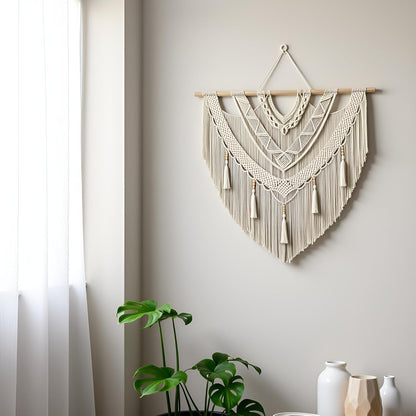 guzhiou large macrame wall hanging - Boho Tapestry Macrame Wall Decor Art- Chic Bohemian Handmade Woven Tapestry Home Decoration for Bedroom Living Room Apartment Wedding Party - 43"x32" (Wood bead)