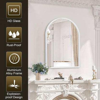 Black Arched Mirror, Modern Bathroom Wall Mirror Aluminum Alloy Framed Mirror Brushed Metal Vanity Wall Mounted Mirror for Livingroom Bedroom Entryway Room 16"x12"