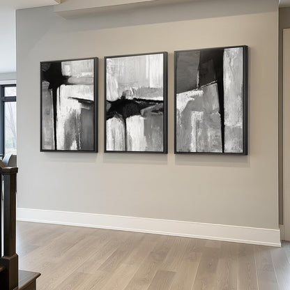 Large Framed Black and White Abstract Wall Art for Living Room, 3 Piece Big Modern Canvas Prints Paintings Artwork for Walls, Minimalist Abstract Art Pictures for Hallway, Office Wall Decor 24x36 In