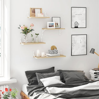 YGEOMER Floating Shelves for Wall, Different Sizes Dark Carbonized Brown Wall Shelves for Living Room, Bathroom, Bedroom, Kitchen, Home Decor (Set of 4)