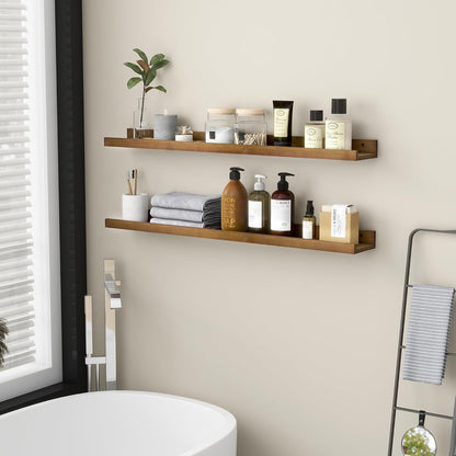 FLYJOE Picture Ledge Shelf, Floating Shelves Set of 2, Solid Pine Wood 55'' Long Large Nursery Book Shelves for Toys Storage, Kids Bookshelf for Living Room Bedroom Decor Books Photo Frames, Walnut