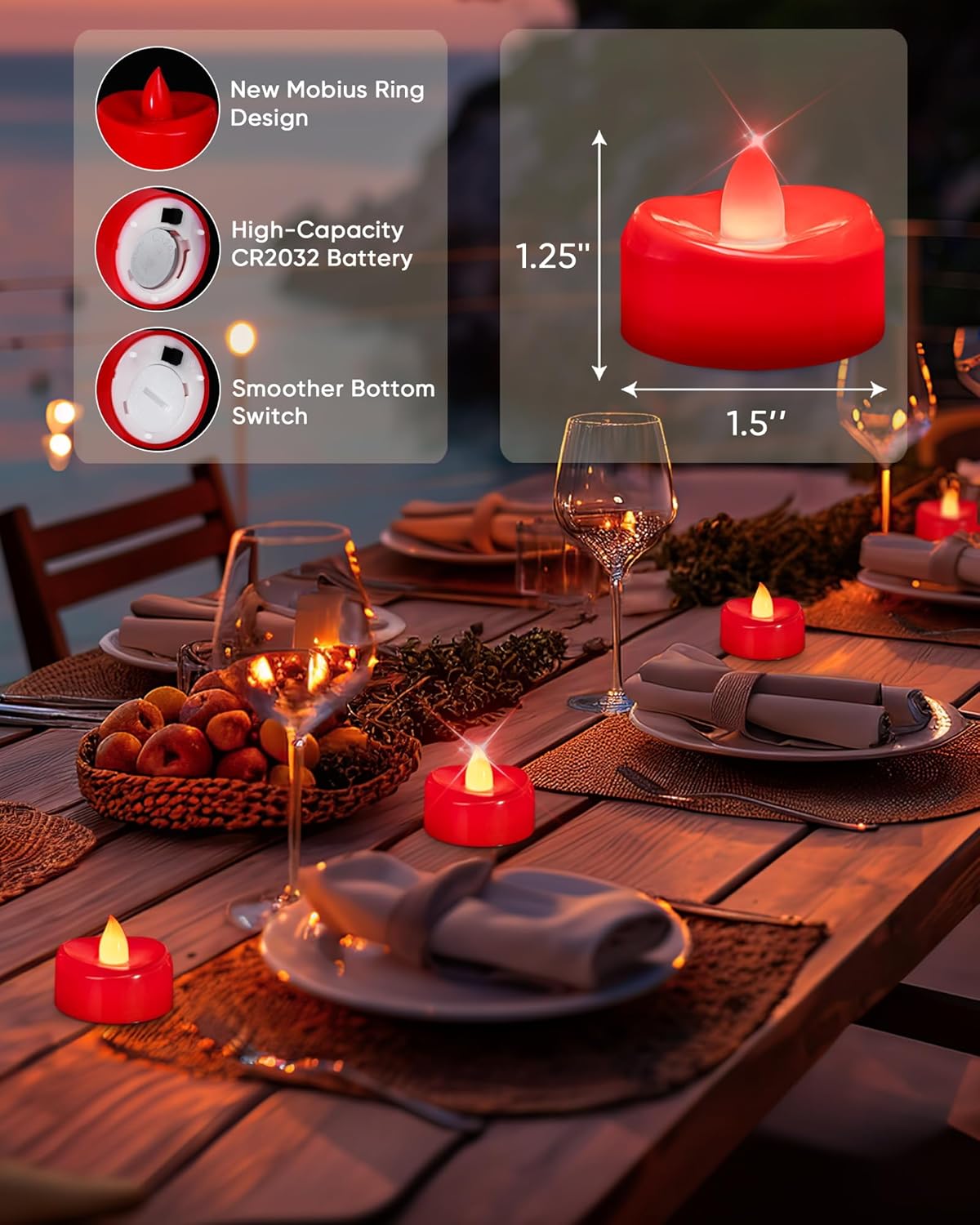 merrynights LED Candles, Tea Lights Candles Battery Operated Bulk, 50-Pack Long-Lasting 200 Hours Flameless Tealight Candles, Realistic Tea Lights for Christmas Halloween Wedding, 1.5'' D X 1.25'' H
