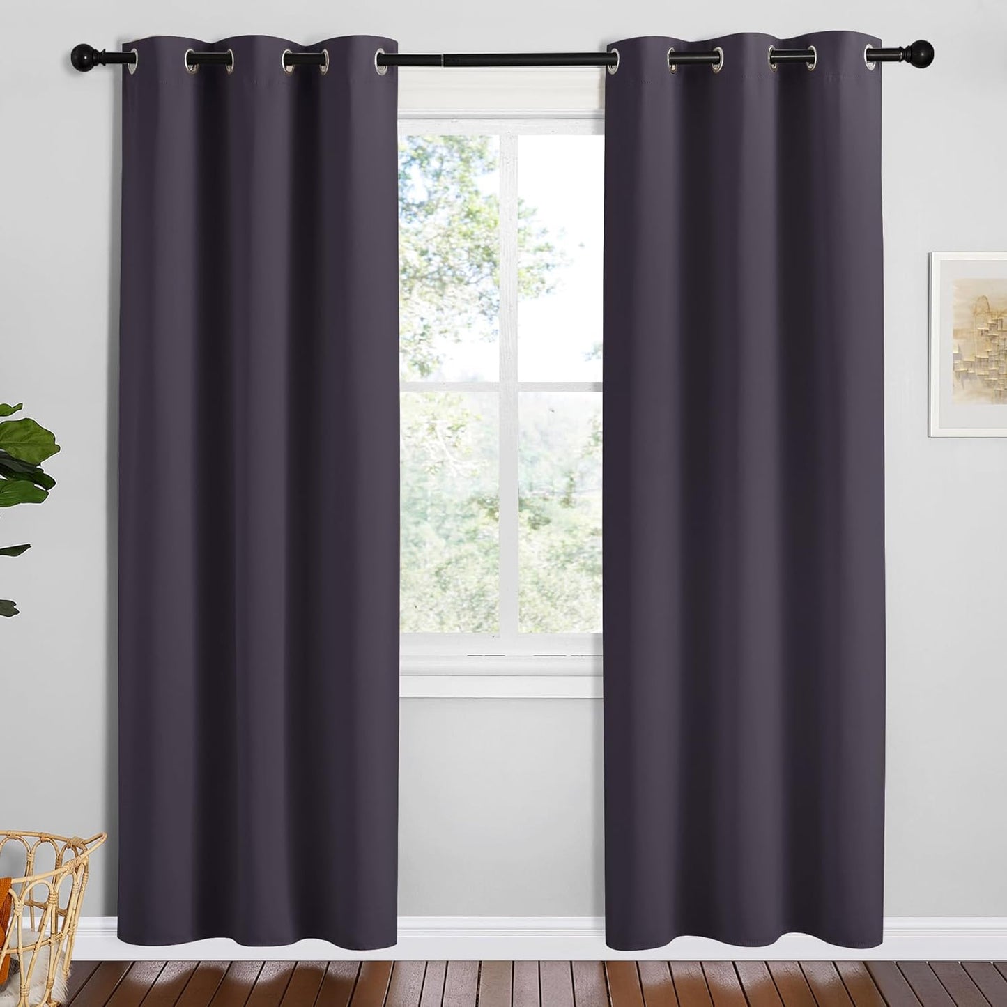 NICETOWN Halloween Pitch Black Solid Thermal Insulated Grommet Blackout Curtains/Drapes for Bedroom Window (2 Panels, 42 inches Wide by 63 inches Long, Black) - Colors D